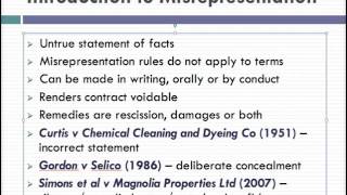 Misrepresentation Lecture 1 of 4 [upl. by Eniarda389]